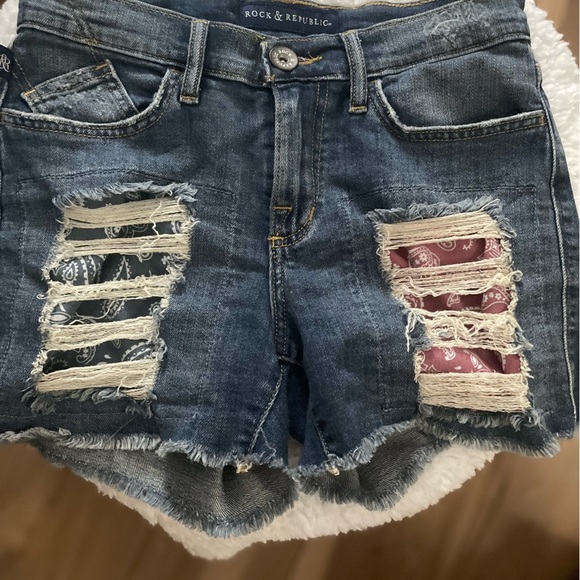Rock & Republic Blue Denim Shorts with Pink Accents - Picture 1 of 3